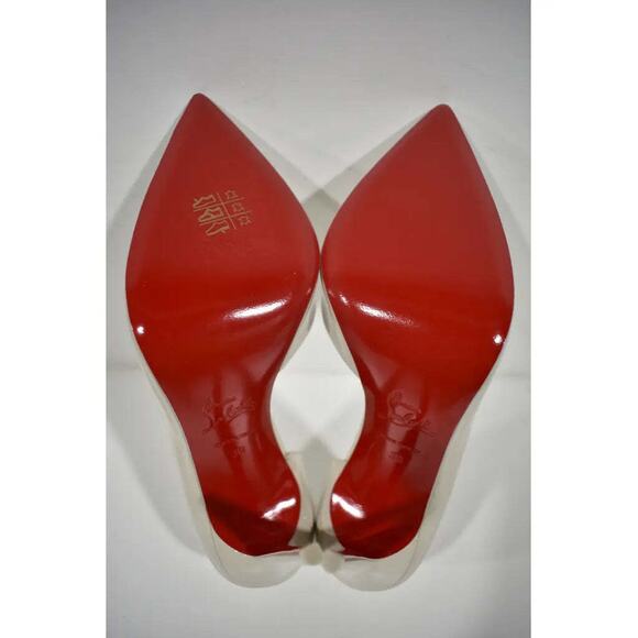 Christian Louboutin Iriza 100 Craie White Grey Patent Leather Point Heel Pump 38 - Picture 9 of 9